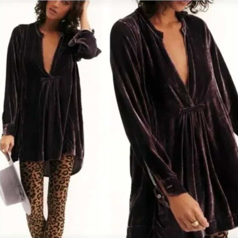 FREE PEOPLE X CP SHADES Jacey Velvet Mini Dress in Black Boho Minimalist Size S - Picture 1 of 13